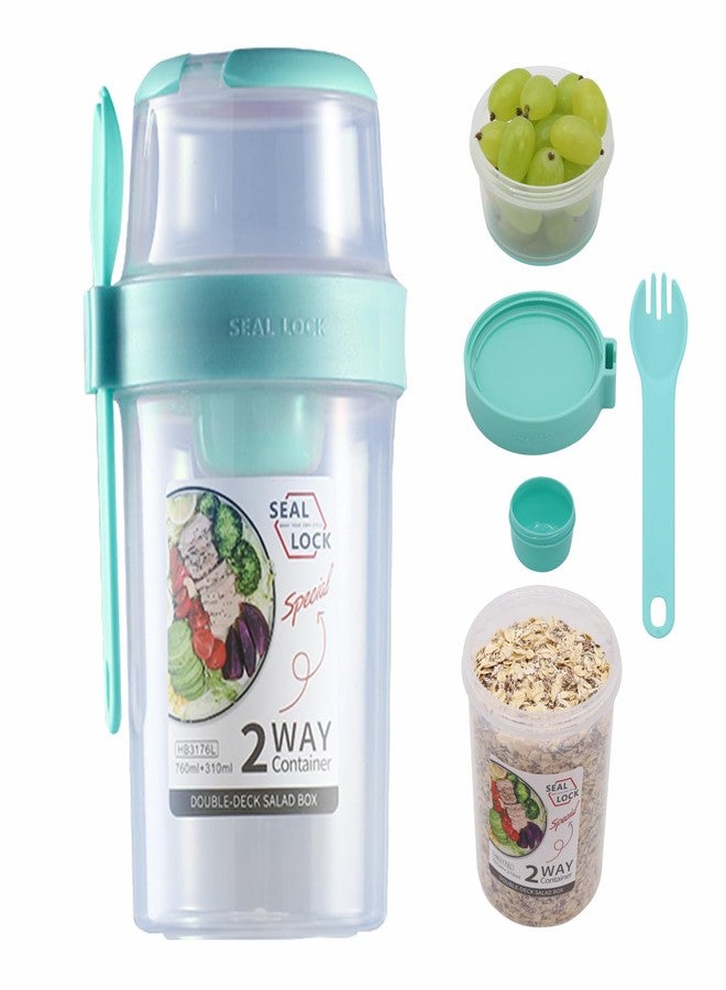 Daasigwaa Breakfast On The Go Cups, Salad Cup To Go, Take And Go Yogurt Cereal Overnight Oats Snack Parfait Containers & Salad Dressing Holder With Fork For Lunch, Fruit & Vegetable Jar(Green,36.2oz) - Image 1